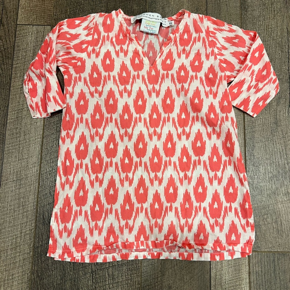 Gretchen Scott Designs Coral and White swim cover up